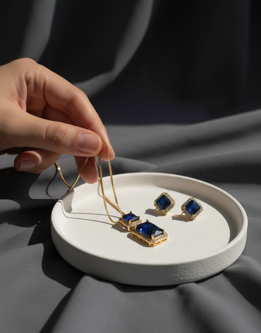 Sapphire Serenity CZ Necklace & Earring Set | Elegant Blue Gemstone Jewelry