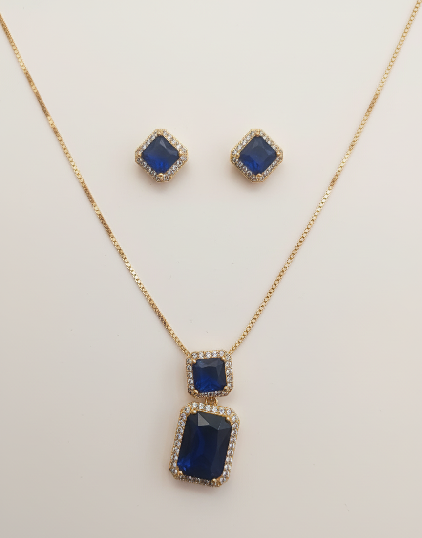 Sapphire Serenity CZ Necklace & Earring Set | Elegant Blue Gemstone Jewelry