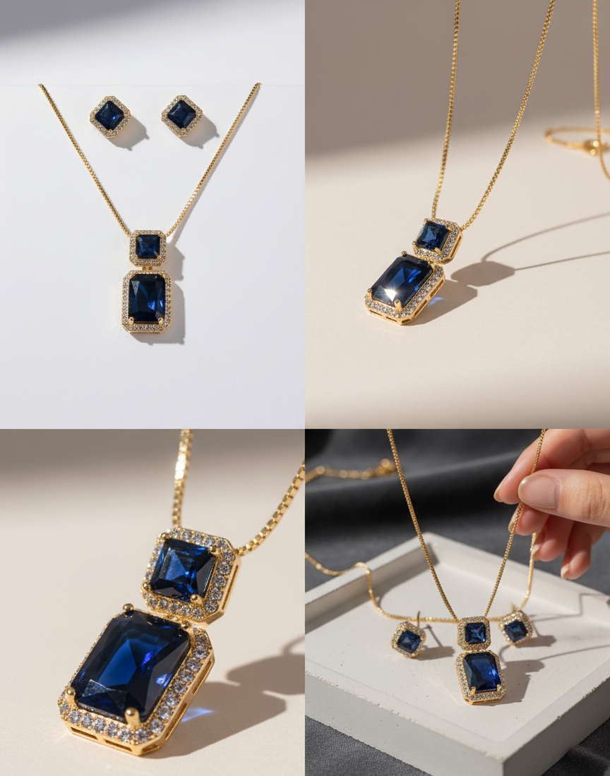 Sapphire Serenity CZ Necklace & Earring Set | Elegant Blue Gemstone Jewelry