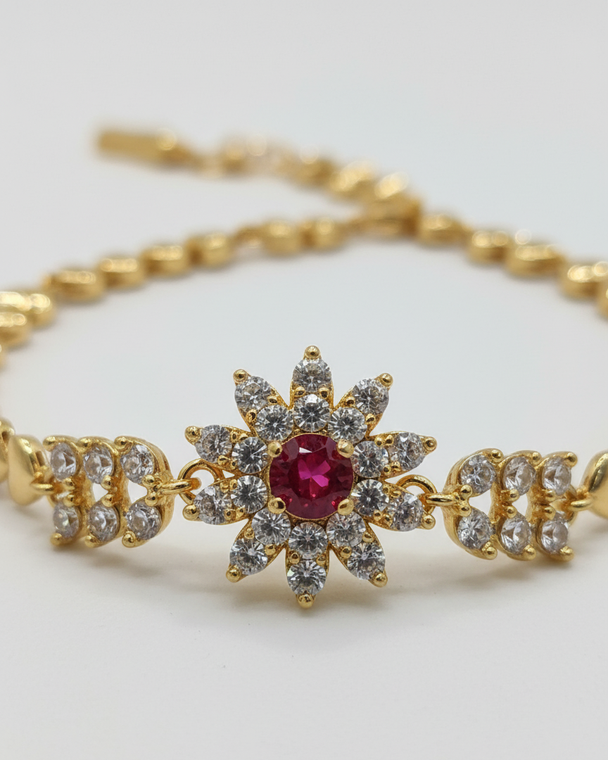 Ruby Bloom Heart Bracelet