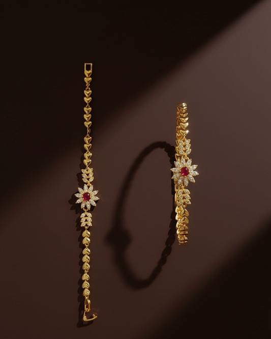 Ruby Bloom Heart Bracelet