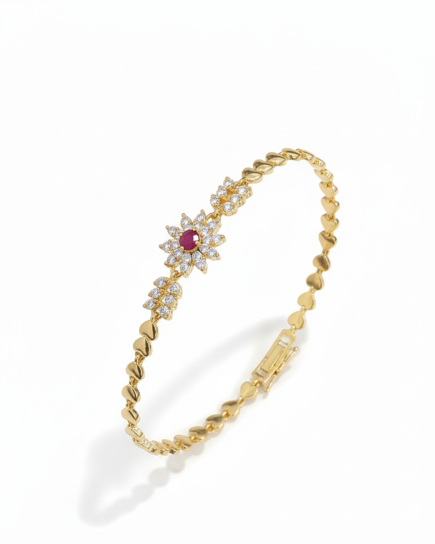 Ruby Bloom Heart Bracelet