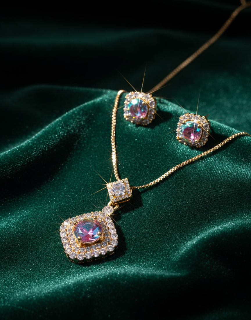Celestial Radiance Mystic CZ Necklace & Earring Set