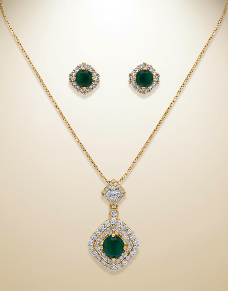 Royal Emerald Charm Necklace & Earring Set