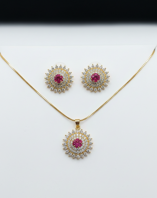 Radiant Ruby Sparkle CZ Necklace & Earring Set