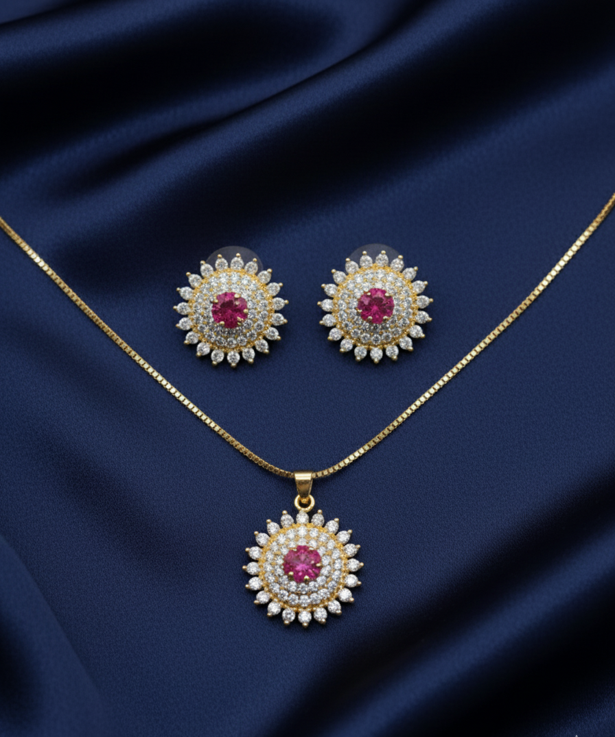 Radiant Ruby Sparkle CZ Necklace & Earring Set