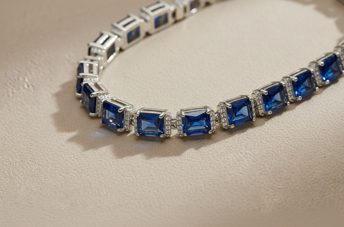 Square Link Blue Sapphire Tennis Bracelet