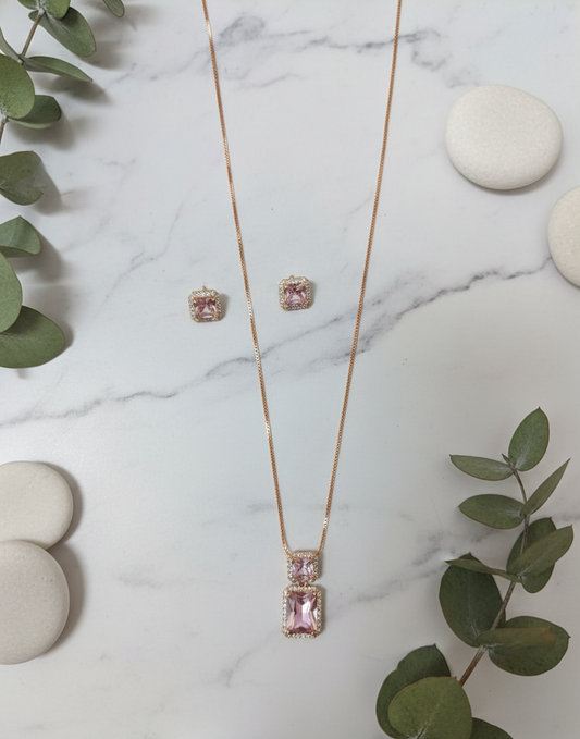Rose Gold Mystic Multi-Color Square Halo Jewelry Set (S925 Silver)