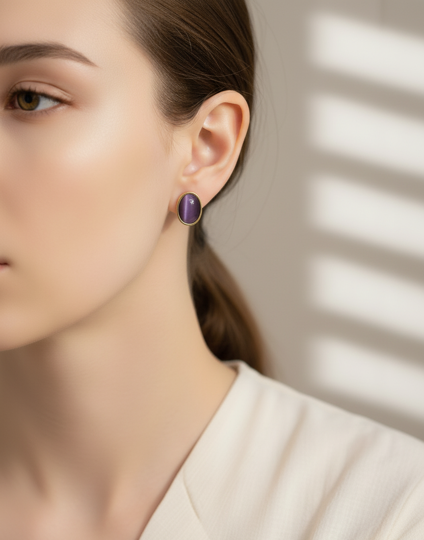 Royale Oval Stud Earrings - Aubergine & Gold