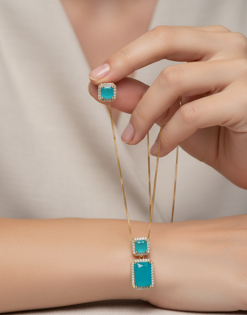 Azure Dreamcatcher Turquoise CZ Necklace & Earring Set