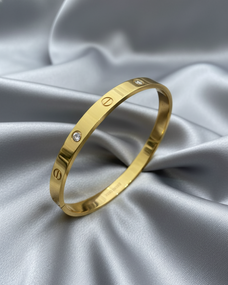 Gold-Tone Screw Bangle with Crystals