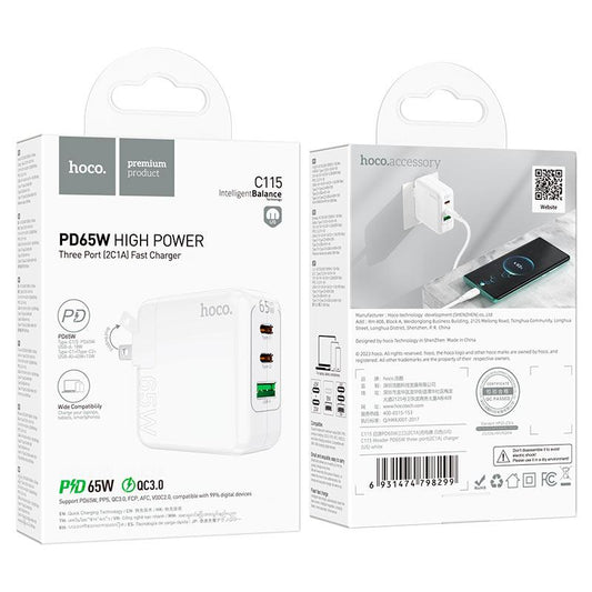 C115 Header PD65W 3-Port Fast Charger (2C1A) – US Plug