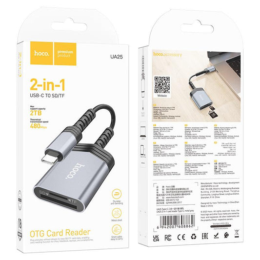 UA25 2-in-1 Type-C Card Reader – Fast Data Transfer for SD & TF Cards
