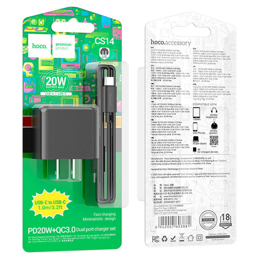 CS14 Ocean PD20W + QC3.0 Dual-Port Fast Charger – US Plug