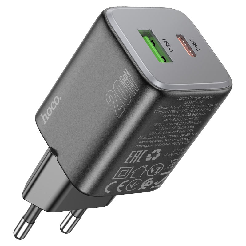 N41 Almighty PD20W + QC3.0 Dual Port Fast Charger (EU Plug)