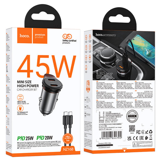 NZ16B Rigorous PD45W Dual Type-C Fast Car Charger
