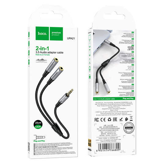 UPA21 2-in-1 3.5mm Headset Audio Adapter Cable – Male to Dual Female Splitter