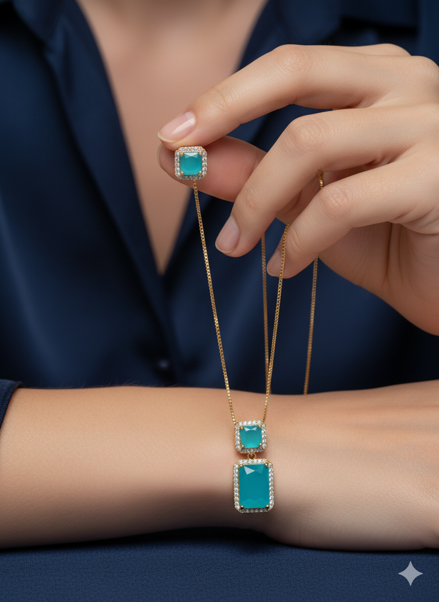 Azure Dreamcatcher Turquoise CZ Necklace & Earring Set