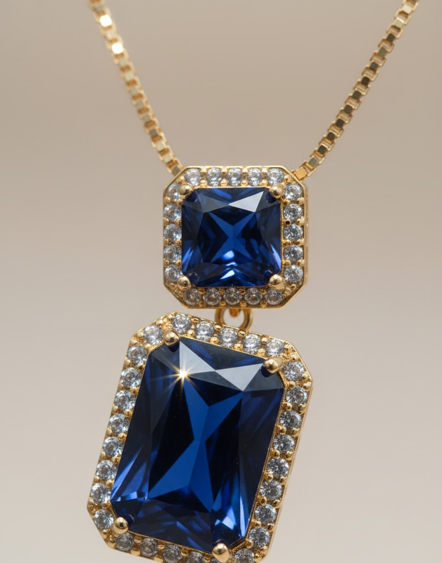 Sapphire Serenity CZ Necklace & Earring Set | Elegant Blue Gemstone Jewelry