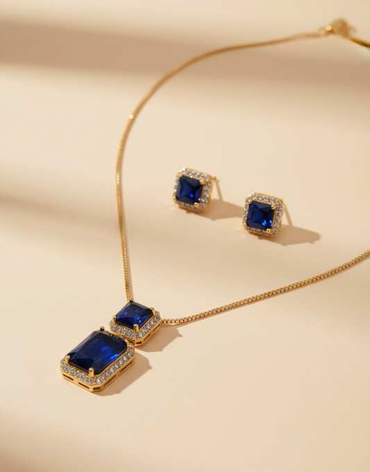 Sapphire Serenity CZ Necklace & Earring Set | Elegant Blue Gemstone Jewelry