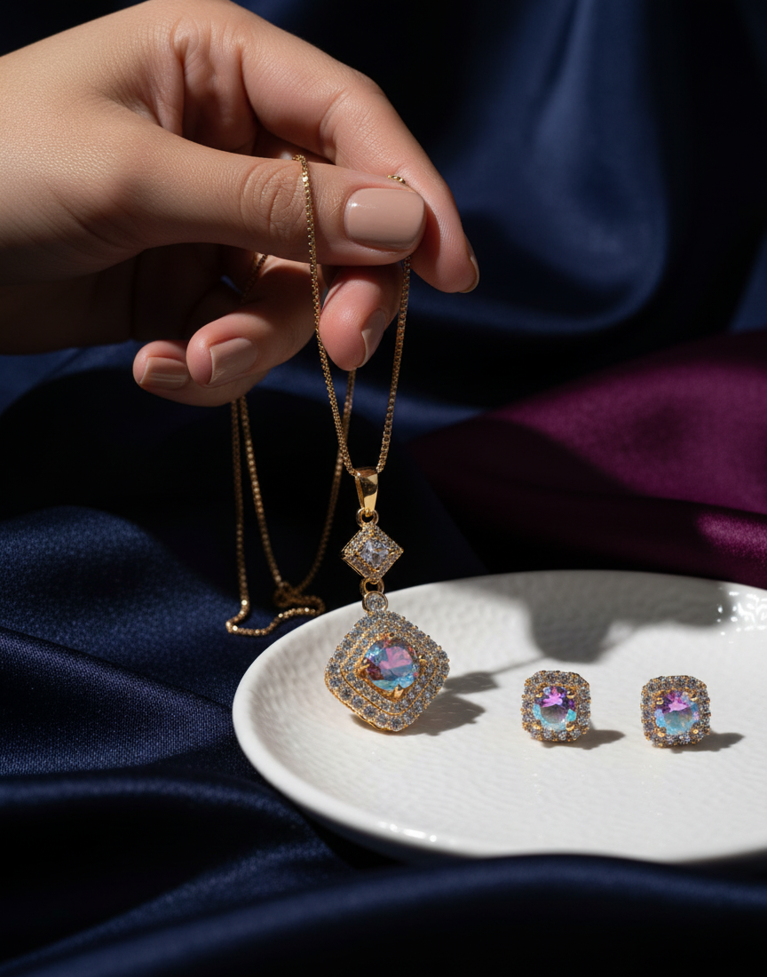 Celestial Radiance Mystic CZ Necklace & Earring Set