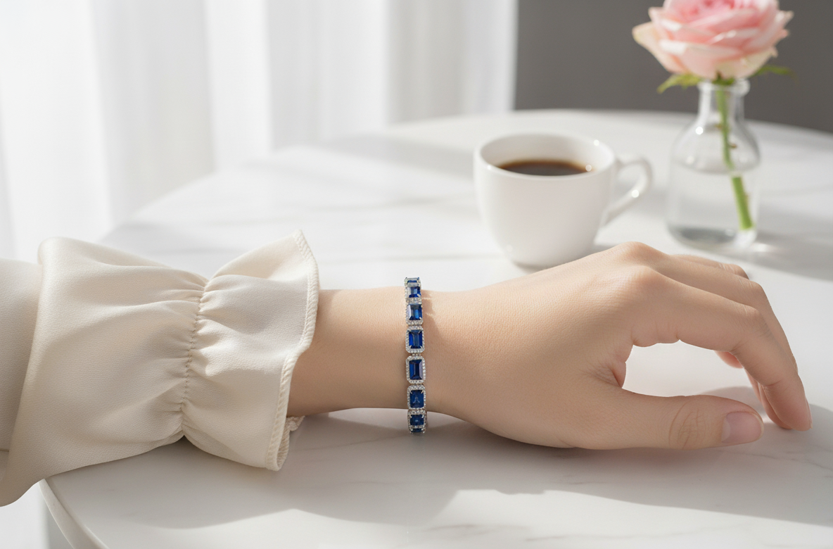 Square Link Blue Sapphire Tennis Bracelet