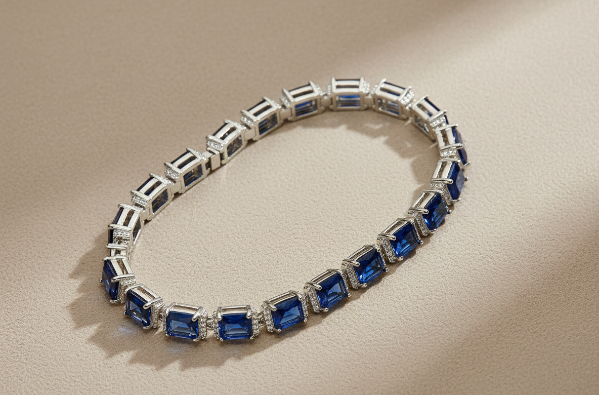 Square Link Blue Sapphire Tennis Bracelet