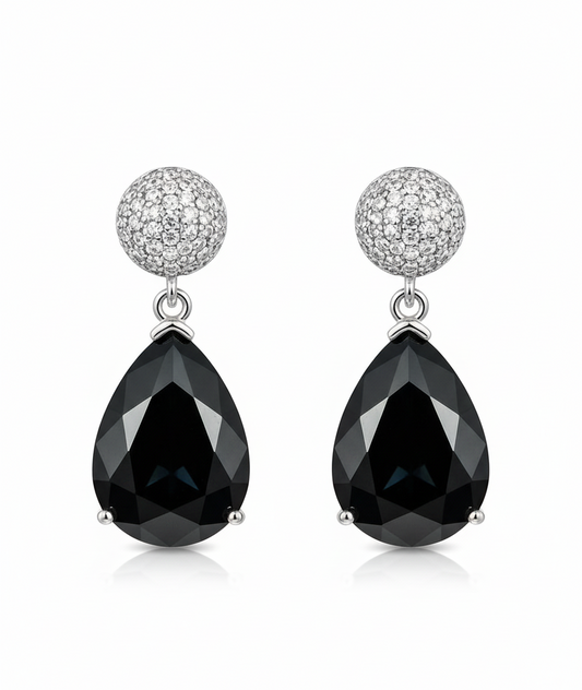 Dramatic Black Pear Drop & Pave Ball Necklace & Earring Set