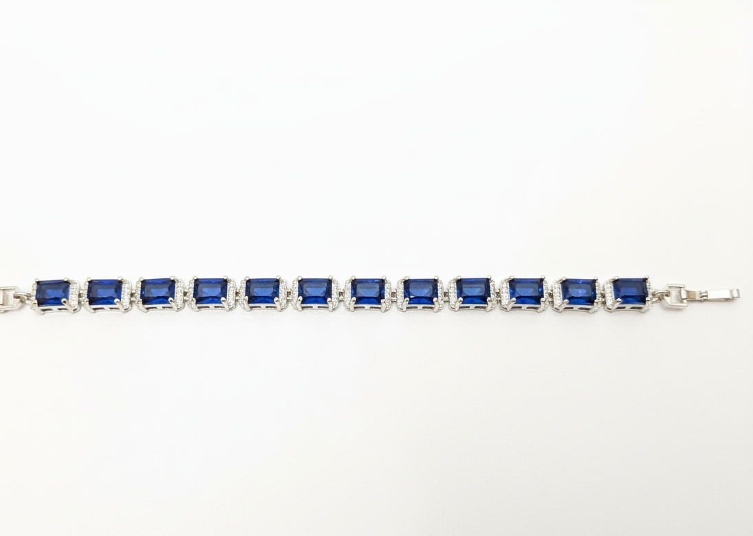 Square Link Blue Sapphire Tennis Bracelet