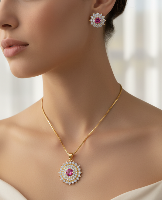 Radiant Ruby Sparkle CZ Necklace & Earring Set