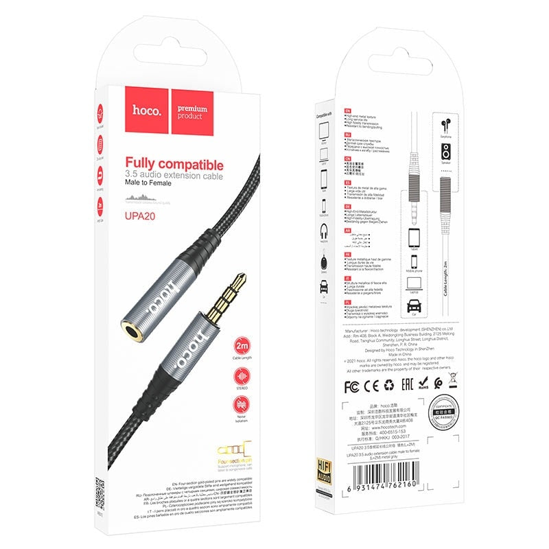 UPA20 3.5mm Audio Extension Cable (Male to Female) – 2M Durable Stereo Cable