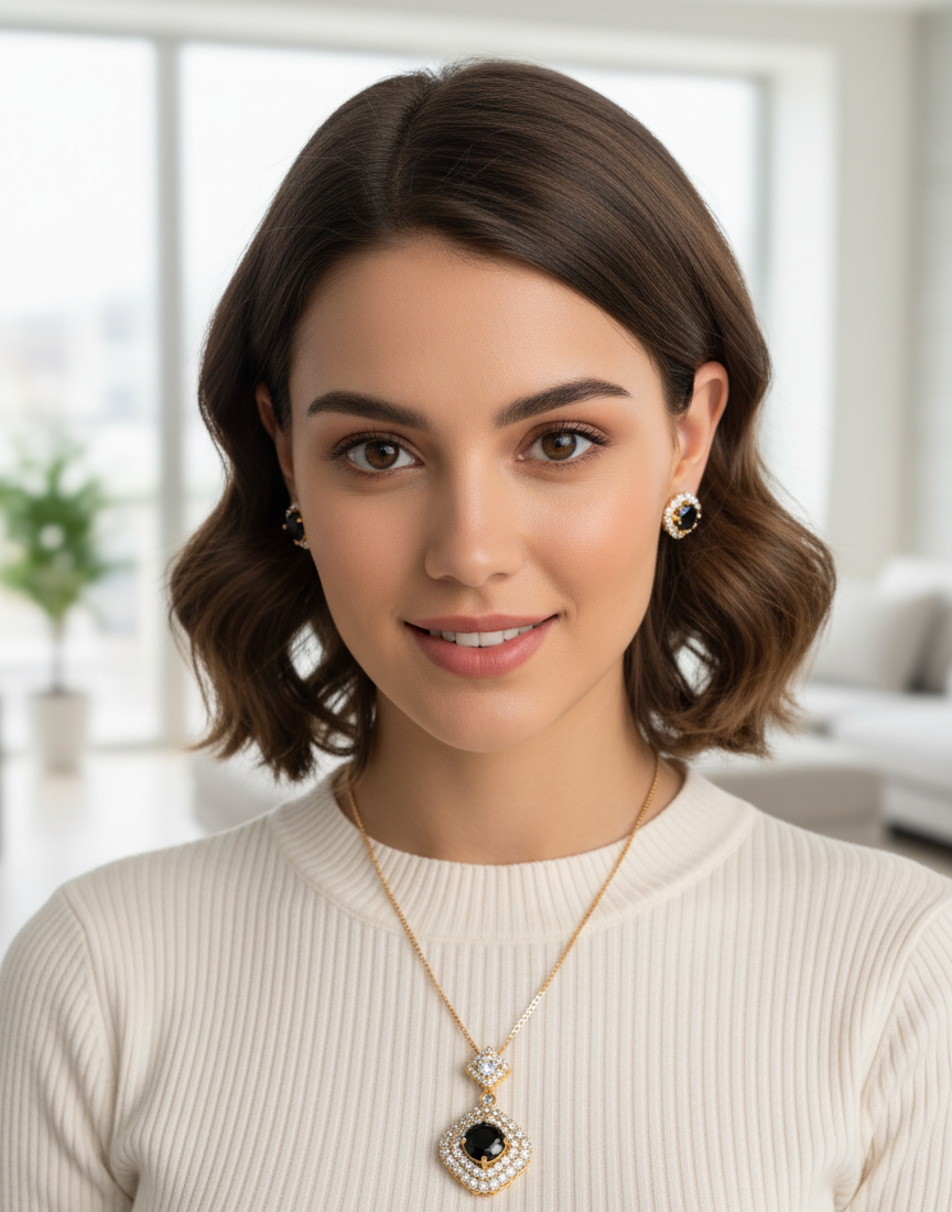 Elegant Black Crystal Jewelry Set – Necklace & Earrings