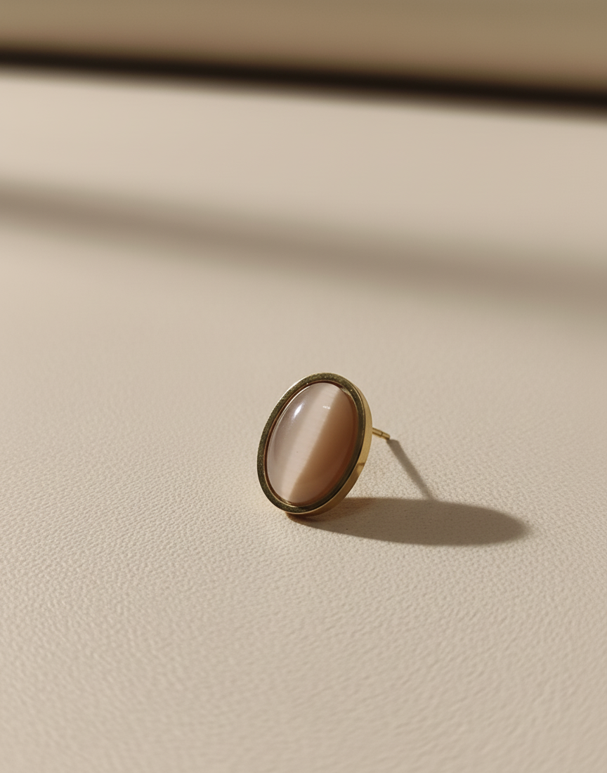 Classic Oval Cat's Eye Cabochon Gold Stud Earrings