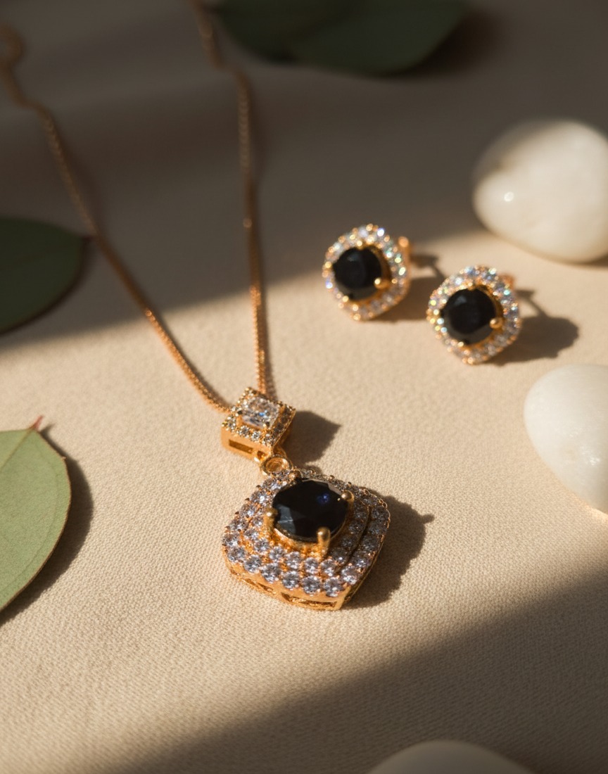 Elegant Black Crystal Jewelry Set – Necklace & Earrings