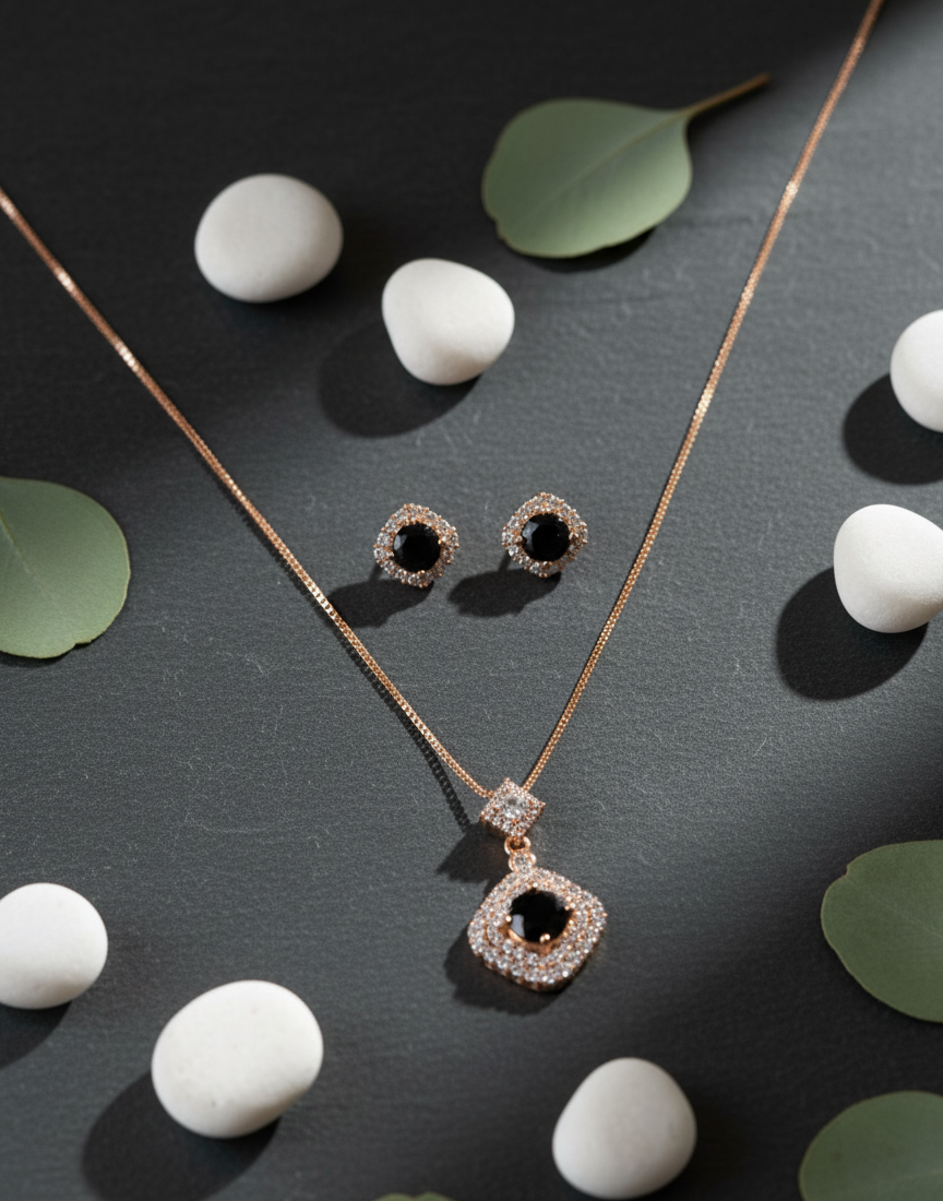 Elegant Black Crystal Jewelry Set – Necklace & Earrings