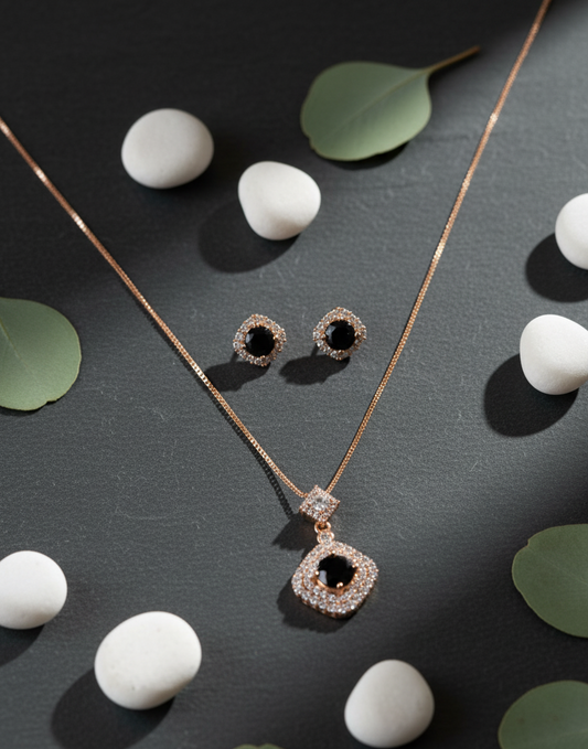 Elegant Black Crystal Jewelry Set – Necklace & Earrings