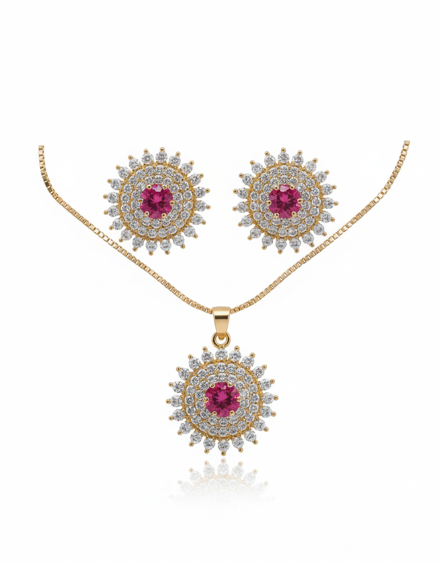 Radiant Ruby Sparkle CZ Necklace & Earring Set