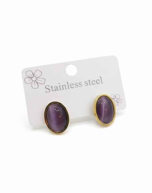 Royale Oval Stud Earrings - Aubergine & Gold