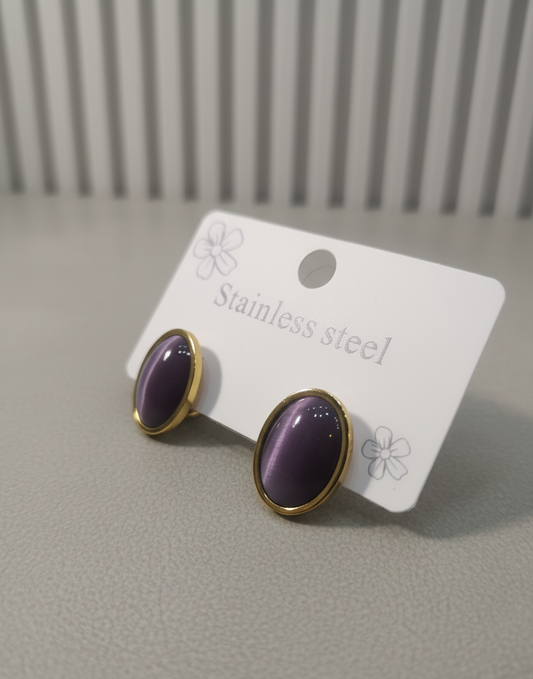 Royale Oval Stud Earrings - Aubergine & Gold