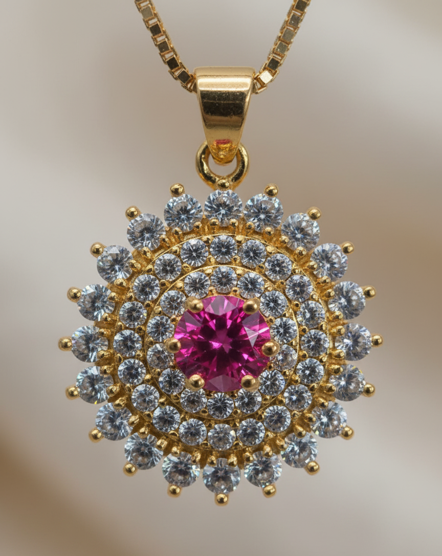 Radiant Ruby Sparkle CZ Necklace & Earring Set