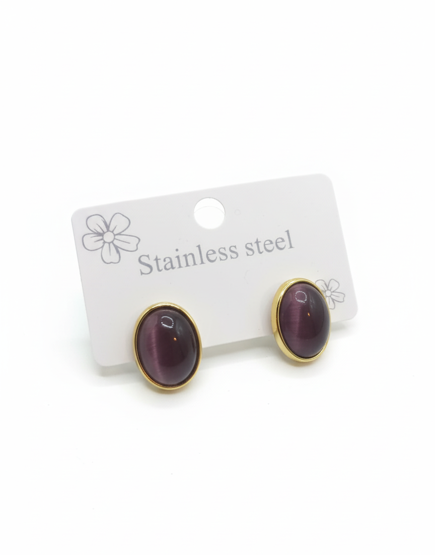 Royale Oval Stud Earrings - Aubergine & Gold