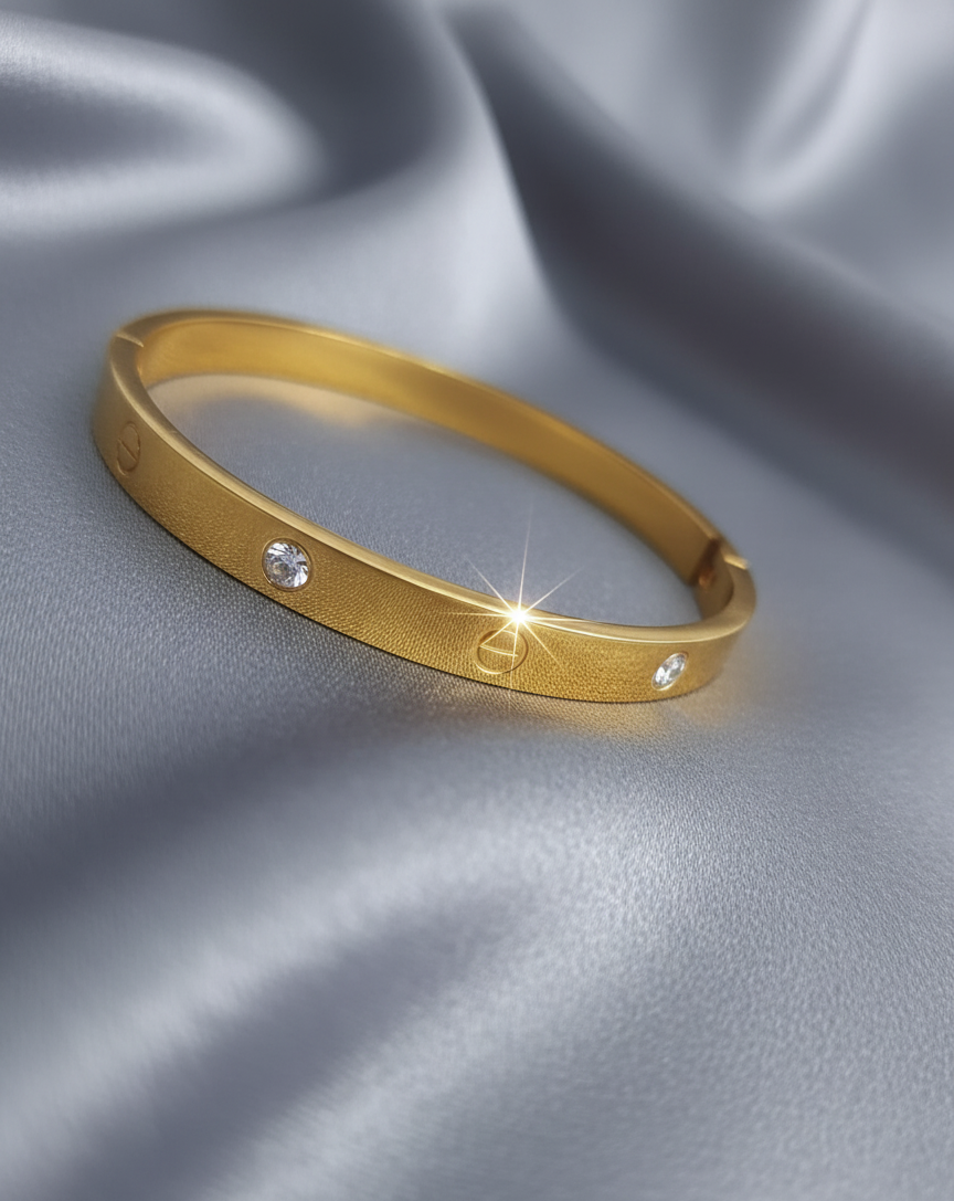 Gold-Tone Screw Bangle with Crystals