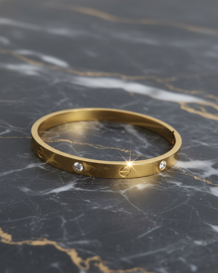 Gold-Tone Screw Bangle with Crystals