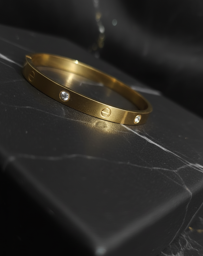 Gold-Tone Screw Bangle with Crystals