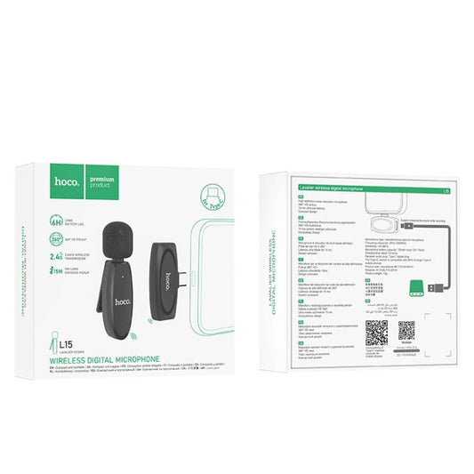 L15 Type-C Crystal Lavalier Wireless Digital Microphone – Clear Audio for Recording & Streaming
