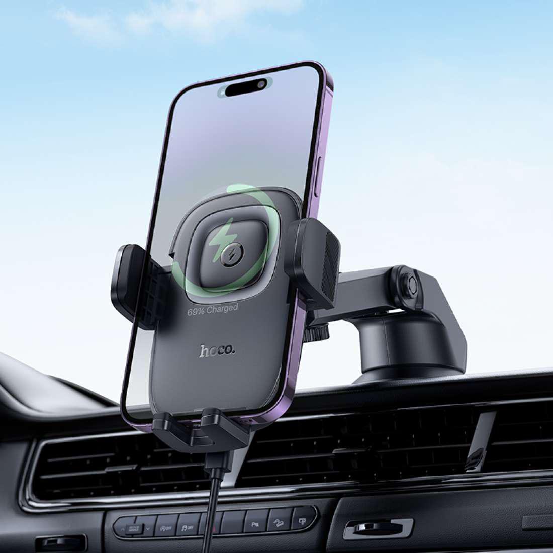 HW32 Crown Push-Type Wireless Charging Car Holder – Center Console Mount