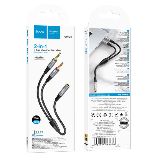 UPA21 2-in-1 3.5mm Headset Audio Adapter Cable – Female to Dual Male Splitter