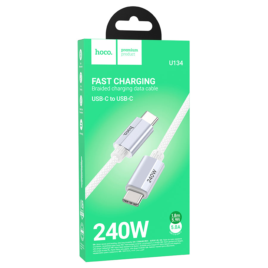 U134 Primero 240W Type-C to Type-C Charging Data Cable – 1.8M Fast Charge & Sync
